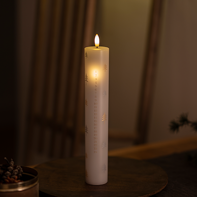 Sirius Sille kalenderlys hvid 29 cm mønstret i guld og sølv