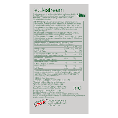 Sodastream smagskoncentrat Mountain Dew no sugar 440 ml