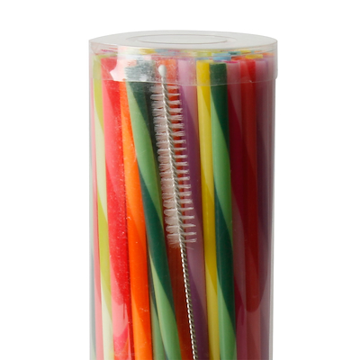 Sugerør 80 stk. asssorterede farver inkl. børste