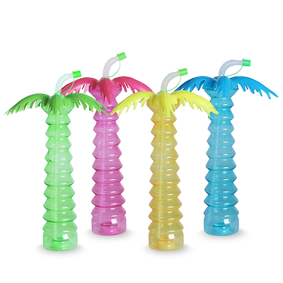 Sommerflaske palme med sugerør 450 ml - assorterede farver