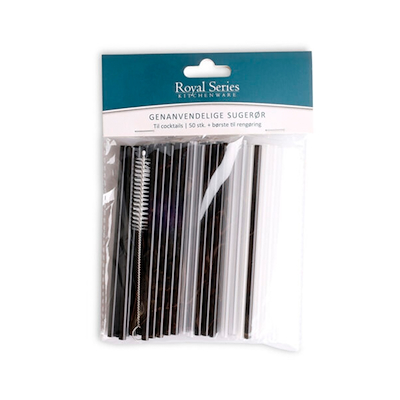 Sugerør til smoothie 40 stk. sort/transparent inkl. børste