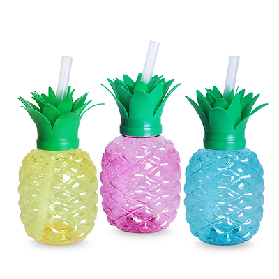 Sommerflaske ananas med sugerør 500 ml - assorterede farver
