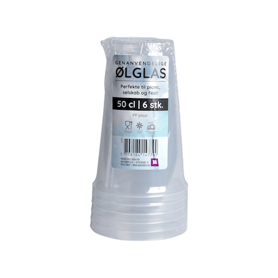 Genanvendelige ølglas plastik 6 stk. 50 cl