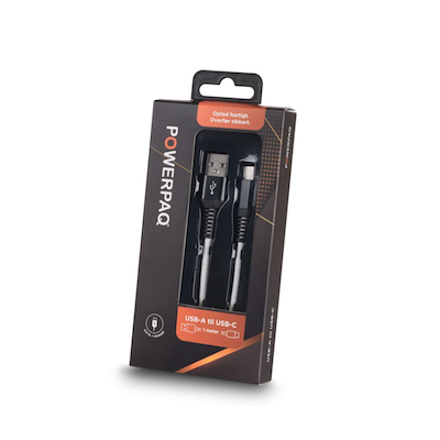 Powerpaq ladekabel USB-A til C hvid 1 meter