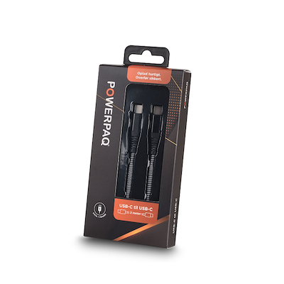 Powerpaq ladekabel USB-A til USB-C sort grå 2 meter