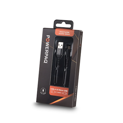 Powerpaq ladekabel USB-A til Micro USB sort grå 1 meter