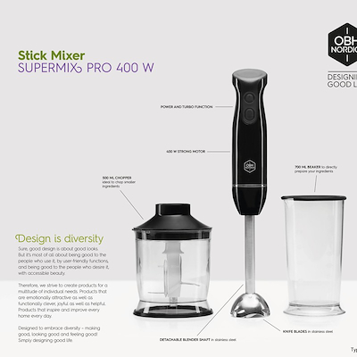 OBH Nordica Super Mix Pro stavblender sort 400 watt