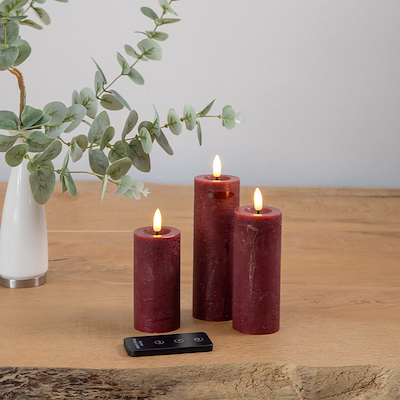 Enjoy LED bloklys bordeaux 3 stk Ø4,8 cm