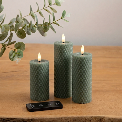 Enjoy Harlekin LED bloklys grøn Ø 5,8 cm 3 stk.