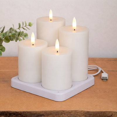 Enjoy LED bloklys genopladelig hvid Ø 7,5 cm 4 stk.