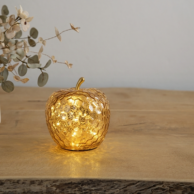 Enjoy LED glas æble guld H 17 cm