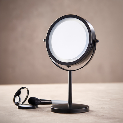 Makeup spejl med LED lys 17.5 cm sort
