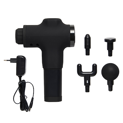 Massagepistol med 4 forskellige massagehoveder