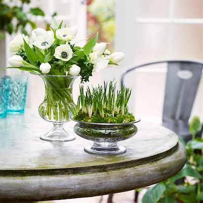 Holmegaard Old English blomsterskål Ø19 + vase H19 klar