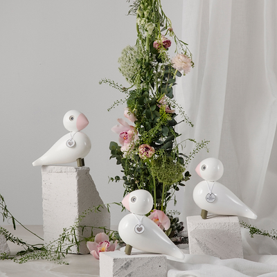 Kay Bojesen sangfugl Love hvid/rosa