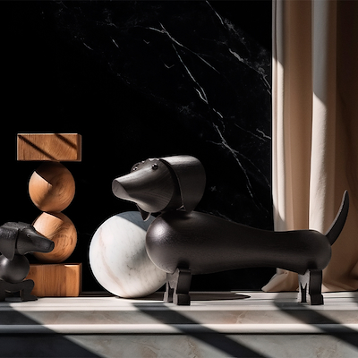 Kay Bojesen mellem Gravhund mørk bejdset eg