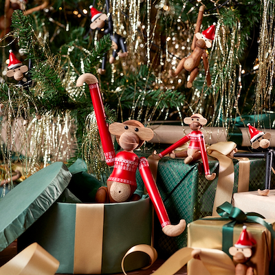 Kay Bojesen mini Abe med juletrøje teaktræ