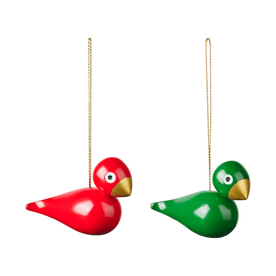 Kay Bojesen julefugle grøn & rød 2 stk. H5 cm