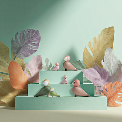 Kay Bojesen Liv & Lykke fugle rosa 2 stk.