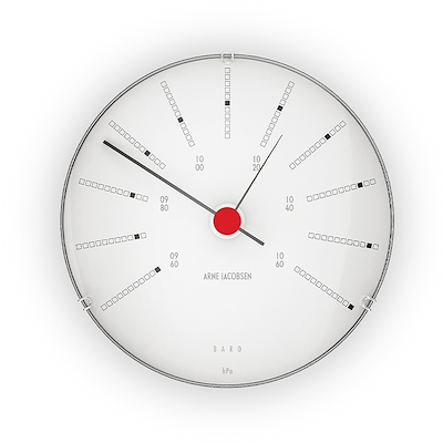 Arne Jacobsen Bankers barometer hvid/sort/rød Ø 12 cm