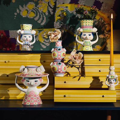 Bjørn Wiinblad Lady with hat vase rosa 50 cm