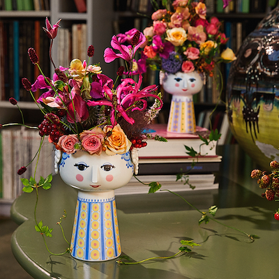 Bjørn Wiinblad Eva vase blå og gul 18,5 cm