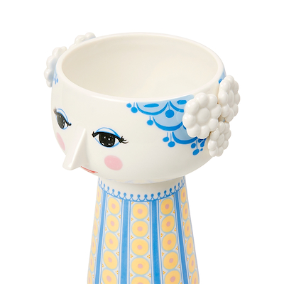 Bjørn Wiinblad Eva vase blå og gul 18,5 cm