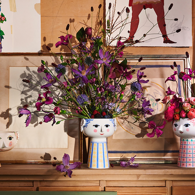 Bjørn Wiinblad Eva vase blå og gul 18,5 cm