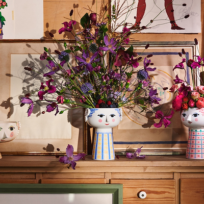 Bjørn Wiinblad Eva vase blå og gul 18,5 cm