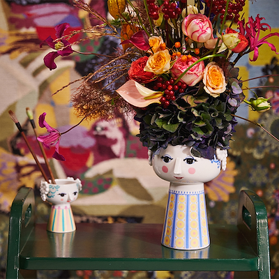 Bjørn Wiinblad Eva vase blå og gul 18,5 cm