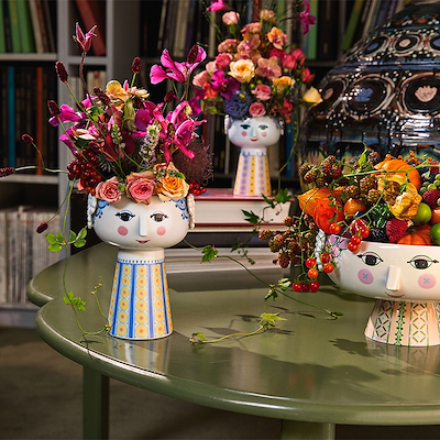 Bjørn Wiinblad Eva vase blå og gul 18,5 cm