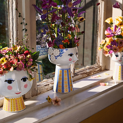 Bjørn Wiinblad Eva vase blå og gul 18,5 cm