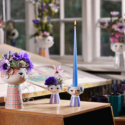 Bjørn Wiinblad Eva lysestage blå 9,5 cm