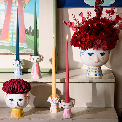 Bjørn Wiinblad Eva lysestage støvet rød 14 cm