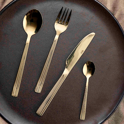 Aida RAW bestiksæt 24 dele blank champagne guld