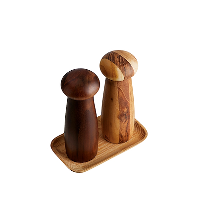 Aida RAW teak keramisk kværnsæt med bakke lys træ