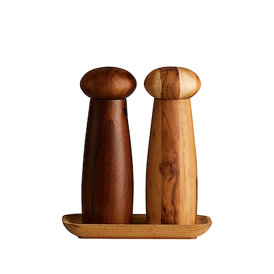 Aida RAW teak keramisk kværnsæt med bakke lys træ