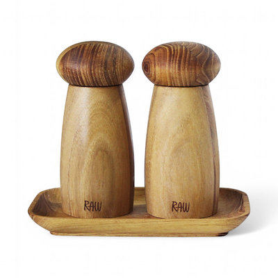 Aida RAW Teaktræ lille keramisk kværnesæt med bakke