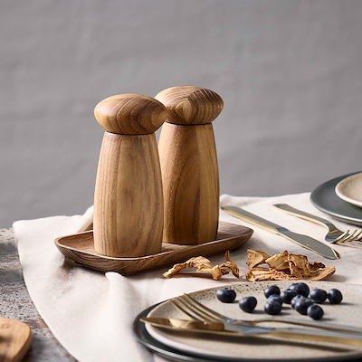 Aida RAW Teaktræ lille keramisk kværnesæt med bakke