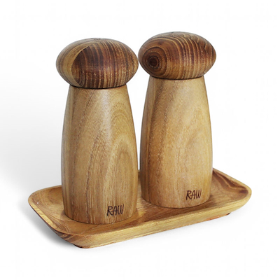 Aida RAW Teaktræ lille keramisk kværnesæt med bakke