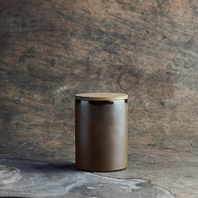 Aida RAW Metallic Brown opbevaringskrukke med teaklåg 15 cm