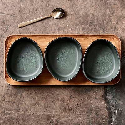 Aida RAW Northern Green miniskåle 3 stk med bakke af teaktræ