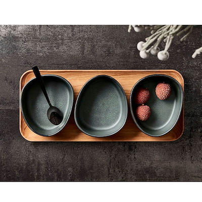 Aida RAW Northern Green miniskåle 3 stk med bakke af teaktræ