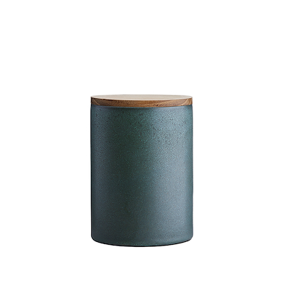 Aida RAW Northern Green opbevaringskrukke med teaklåg 15 cm