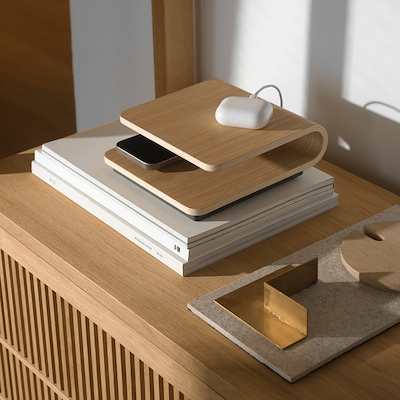 Stelton Ro trådløs oplader egetræ