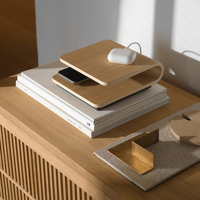 Stelton Ro trådløs oplader egetræ