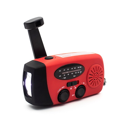 United FM nødradio med solcellepanel, powerbank og håndsving
