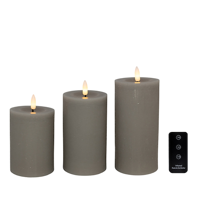 Cozzy LED bloklys med fjernbetjening indendørs grå 3 stk.