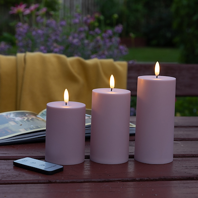 Cozzy LED bloklys rosa med fjernbetjening udendørs 3 stk.