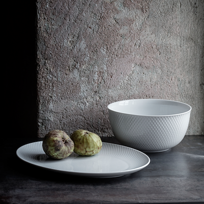 Lyngby Porcelæn Rhombe serveringsfad hvid 35 cm
